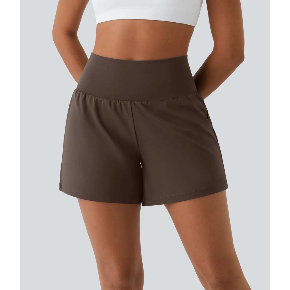 Halara SoftlyZero Airy Super High Rise Yoga Shorts Brown Womens Large Long NWT
